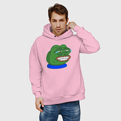 Толстовка оверсайз мужская Лягушонок Пепе насмешливо смеётся, цвет: светло-розовый — фото 2