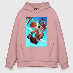 Толстовка оверсайз мужская Девочка-енот сделала слэм данк, цвет: пыльно-розовый