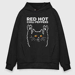 Толстовка оверсайз мужская Red Hot Chili Peppers rock cat, цвет: черный