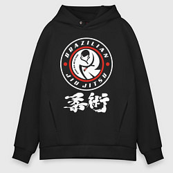 Толстовка оверсайз мужская Brazilian splashes Jiu jitsu fighter logo, цвет: черный