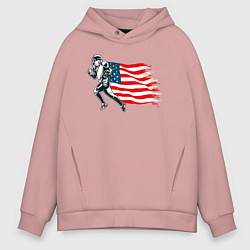 Толстовка оверсайз мужская Американский футбол с флагом США, цвет: пыльно-розовый
