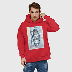 Толстовка оверсайз мужская Акварельный рисунок плохой кот, цвет: красный — фото 2