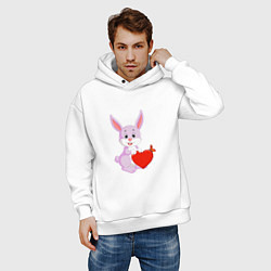 Толстовка оверсайз мужская Кролик с сердцем, цвет: белый — фото 2