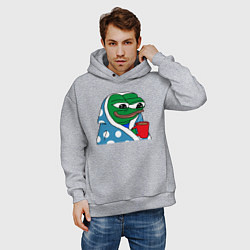 Толстовка оверсайз мужская Frog Pepe мем, цвет: меланж — фото 2