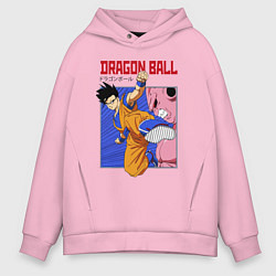 Толстовка оверсайз мужская Dragon Ball - Сон Гоку - Удар, цвет: светло-розовый