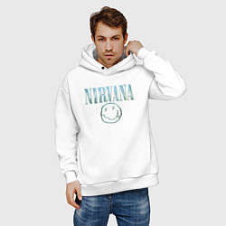 Толстовка оверсайз мужская Nirvana - смайлик, цвет: белый — фото 2