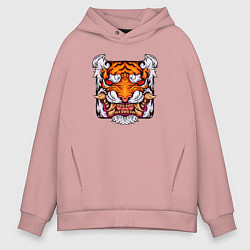 Толстовка оверсайз мужская Art Тигр куб, цвет: пыльно-розовый