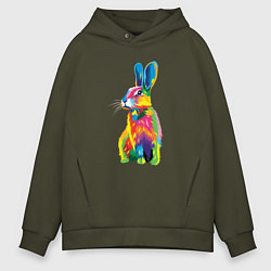Толстовка оверсайз мужская Кролик в стиле поп-арт, цвет: хаки
