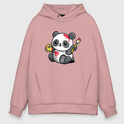 Толстовка оверсайз мужская Панда - крутой художник! Cutie, цвет: пыльно-розовый