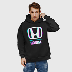 Толстовка оверсайз мужская Значок Honda в стиле glitch, цвет: черный — фото 2