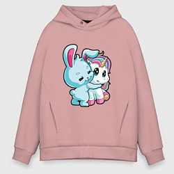 Толстовка оверсайз мужская Кролик и единорог, цвет: пыльно-розовый