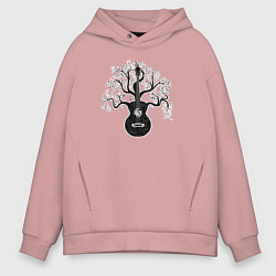 Толстовка оверсайз мужская Разросшееся дерево гитара с музыкальными нотами, цвет: пыльно-розовый
