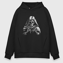 Толстовка оверсайз мужская Смерть в плаще рисунок карандашом, цвет: черный