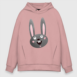 Толстовка оверсайз мужская Чёрный кролик с большими глазами и улыбкой, цвет: пыльно-розовый