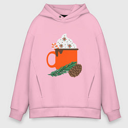 Толстовка оверсайз мужская Новогодняя кружка с какао, цвет: светло-розовый