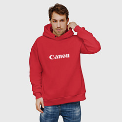 Толстовка оверсайз мужская Canon - белый логотип, цвет: красный — фото 2