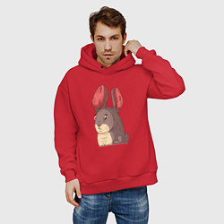 Толстовка оверсайз мужская Заяц с красными ушами, цвет: красный — фото 2