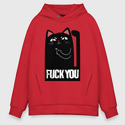 Толстовка оверсайз мужская Black cat - fuck you, цвет: красный