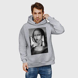 Толстовка оверсайз мужская Мона Лиза с чупа чупсом - чёрно белая, цвет: меланж — фото 2