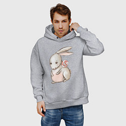 Толстовка оверсайз мужская Серый кролик с леденцом, цвет: меланж — фото 2
