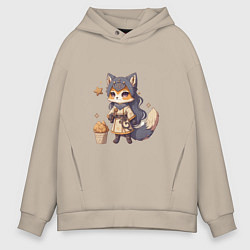 Толстовка оверсайз мужская Лиса хитрый зверь, цвет: миндальный
