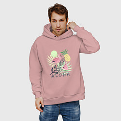 Толстовка оверсайз мужская Розовый фламинго в листьях с фруктами, цвет: пыльно-розовый — фото 2