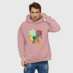 Толстовка оверсайз мужская Мультяшный светлячок с фонариком, цвет: пыльно-розовый — фото 2