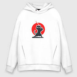 Толстовка оверсайз мужская Кот ниндзя из Японии, цвет: белый