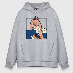 Толстовка оверсайз мужская Пауэо показывает сердечко - черный, цвет: меланж