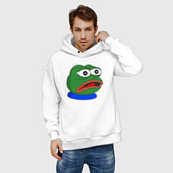 Толстовка оверсайз мужская Лягушонок Пепе в ужасе полном, цвет: белый — фото 2