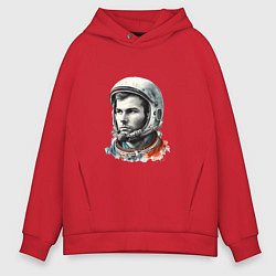 Толстовка оверсайз мужская Юрий Гагарин в современном стиле, цвет: красный