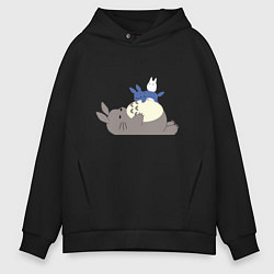 Толстовка оверсайз мужская Тоторо спит, цвет: черный