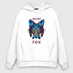 Толстовка оверсайз мужская Голова лисы - нейронная сеть, цвет: белый