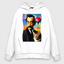 Толстовка оверсайз мужская Salvador Dali and cat, цвет: белый