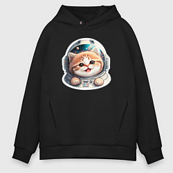 Толстовка оверсайз мужская Котик-космонавт, цвет: черный