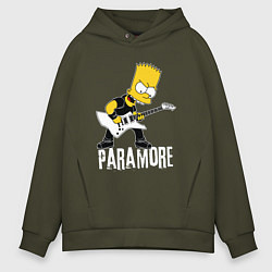 Толстовка оверсайз мужская Paramore Барт Симпсон рокер, цвет: хаки