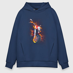 Толстовка оверсайз мужская Огненный мотоцикл, цвет: тёмно-синий