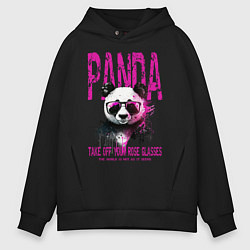 Толстовка оверсайз мужская Панда и розовые очки, цвет: черный