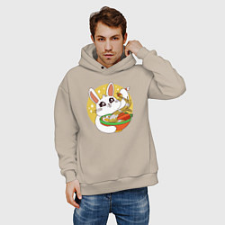 Толстовка оверсайз мужская The hare eats noodles, цвет: миндальный — фото 2