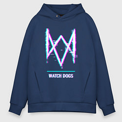 Толстовка оверсайз мужская Watch Dogs в стиле glitch и баги графики, цвет: тёмно-синий