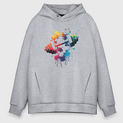 Толстовка оверсайз мужская Иллюстрация гантели, цвет: меланж