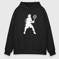 Толстовка оверсайз мужская Белый силуэт теннисиста, цвет: черный