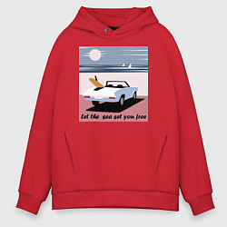 Толстовка оверсайз мужская Машина на пляже, цвет: красный