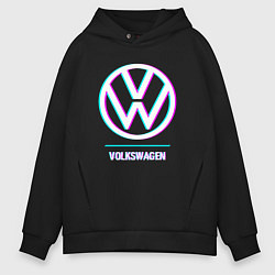 Толстовка оверсайз мужская Значок Volkswagen в стиле glitch, цвет: черный