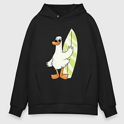 Толстовка оверсайз мужская Гусь серфингист в очках, цвет: черный