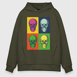 Толстовка оверсайз мужская Psychedelic skulls, цвет: хаки