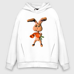 Толстовка оверсайз мужская Кролик с веселой морковкой, цвет: белый