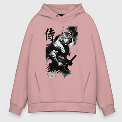 Толстовка оверсайз мужская Tiger samurai - hieroglyph - art, цвет: пыльно-розовый