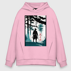 Толстовка оверсайз мужская Бусидо - кодекс самурая - иероглифы, цвет: светло-розовый