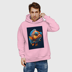 Толстовка оверсайз мужская Рыба карп в солнечных очках, цвет: светло-розовый — фото 2